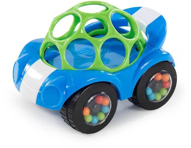 Main image of Oball Easy Grasp Rattle & Roll Toy Sports Car BPA-Free Infant Crawling Toy, 1 Pack, Age 3 Months and up, Blue/Green