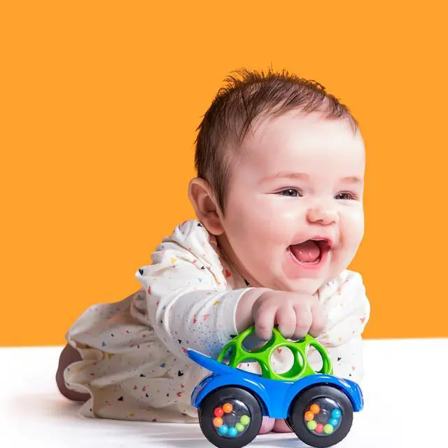 Alt view image 2 of 7 - Oball Easy Grasp Rattle & Roll Toy Sports Car BPA-Free Infant Crawling Toy, 1 Pack, Age 3 Months and up, Blue/Green