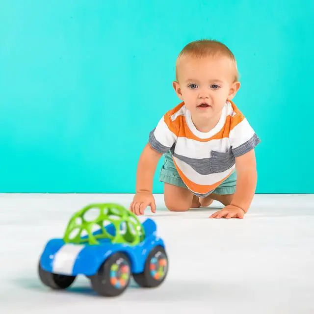 Alt view image 6 of 7 - Oball Easy Grasp Rattle & Roll Toy Sports Car BPA-Free Infant Crawling Toy, 1 Pack, Age 3 Months and up, Blue/Green