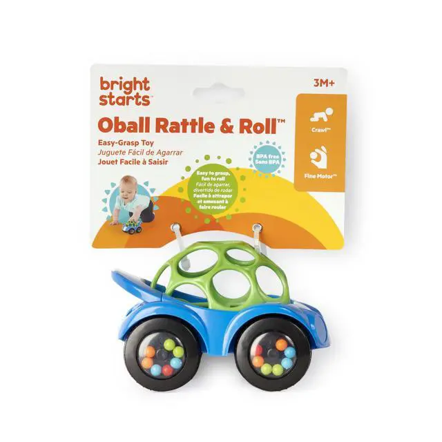 Alt view image 7 of 7 - Oball Easy Grasp Rattle & Roll Toy Sports Car BPA-Free Infant Crawling Toy, 1 Pack, Age 3 Months and up, Blue/Green