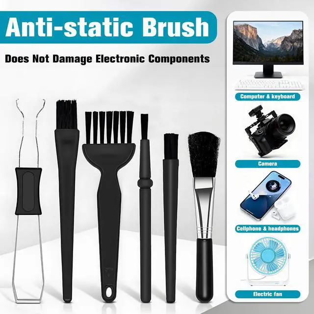 Alt view image 5 of 7 - 6PCS Keyboard Brush Cleaner Kit with Keycap Puller & Switch Puller, PP Handle Nylon Small Space Dust Removal Anti Static Brush for Computer Keyboard Electrical Appliance Seam Motherboard Camera