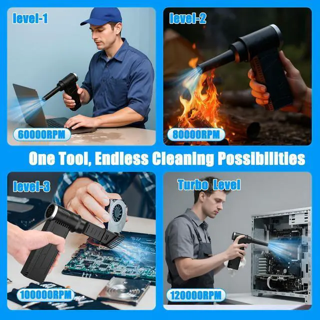 Alt view image 4 of 7 - Electric Compressed Air Duster -120000RPM Super Power Cordless Air Duster, Rechargeable Brushless Motor Durable Blower, 4-Gear Adjustable Dust Blower for Computer,PC,Keyboard Charging