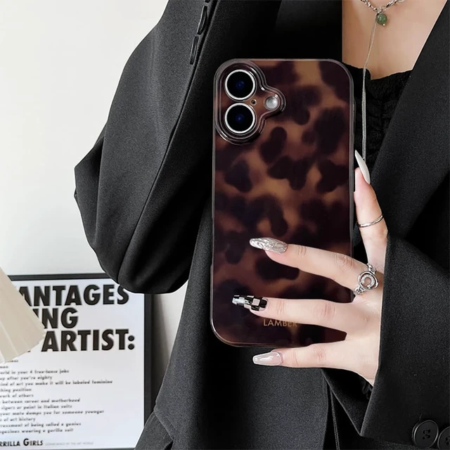 Alt view image 5 of 7 - Cute Phone Case for iPhone 16 Case Cheetah Leopard Print | Amber Tortoiseshell Pattern,Full Camera Protective,Slim Shockproof TPU,Aesthetic Girly Glossy Cover for Women Men-Brown