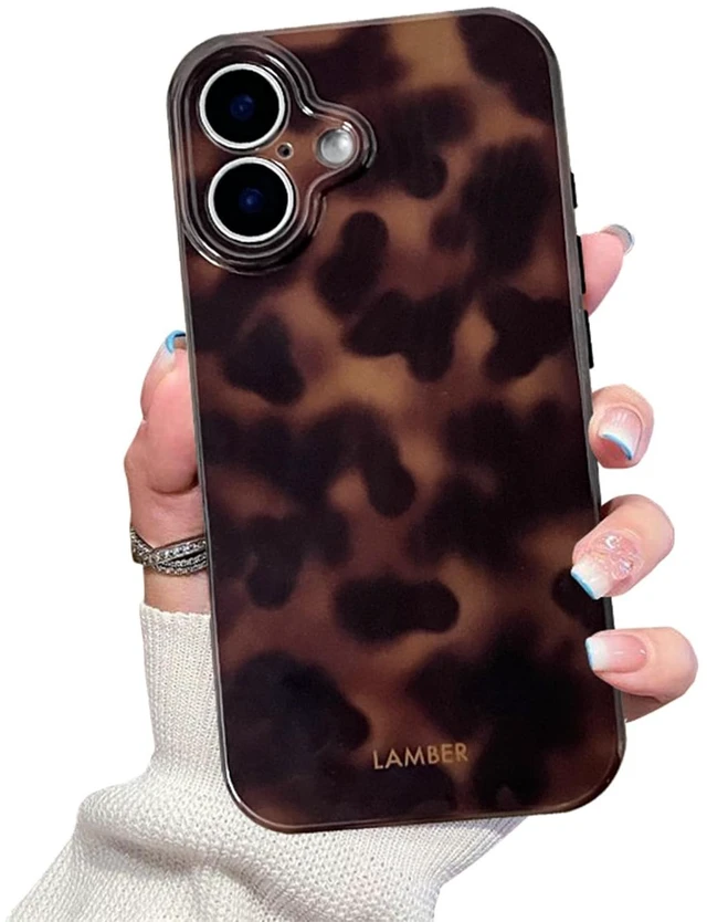 Main image of Cute Phone Case for iPhone 16 Case Cheetah Leopard Print | Amber Tortoiseshell Pattern,Full Camera Protective,Slim Shockproof TPU,Aesthetic Girly Glossy Cover for Women Men-Brown