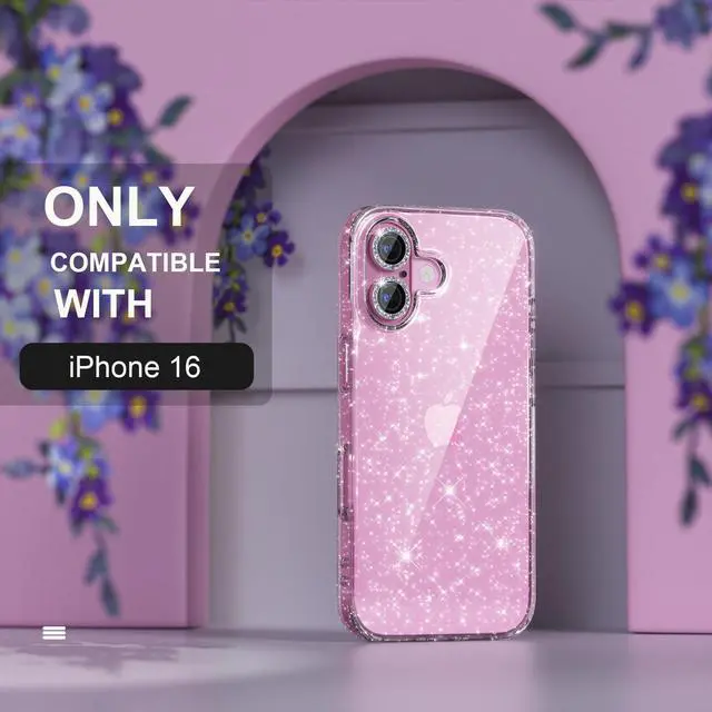 Alt view image 2 of 7 - Compatible for iPhone 16 Case Women Phone Case, Cute Bling Sparkly, Military Grade Drop Protection, 2 Diamond Camera Lens Covers, 2 Tempered Glass Protectors, 6.1 inch (Glitter Clear)
