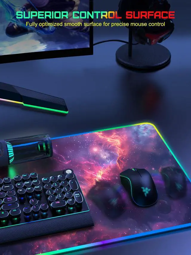Alt view image 12 of 14 - RGB Gaming Mouse Pad with 15W Wireless Charging, 31.5 x 15.8 XXL Large Desk Mat Home Office Keyboard Pad for Desk, Waterproof Mousepad with Smooth Surface, Non-Slip Base, Galaxy Nebula