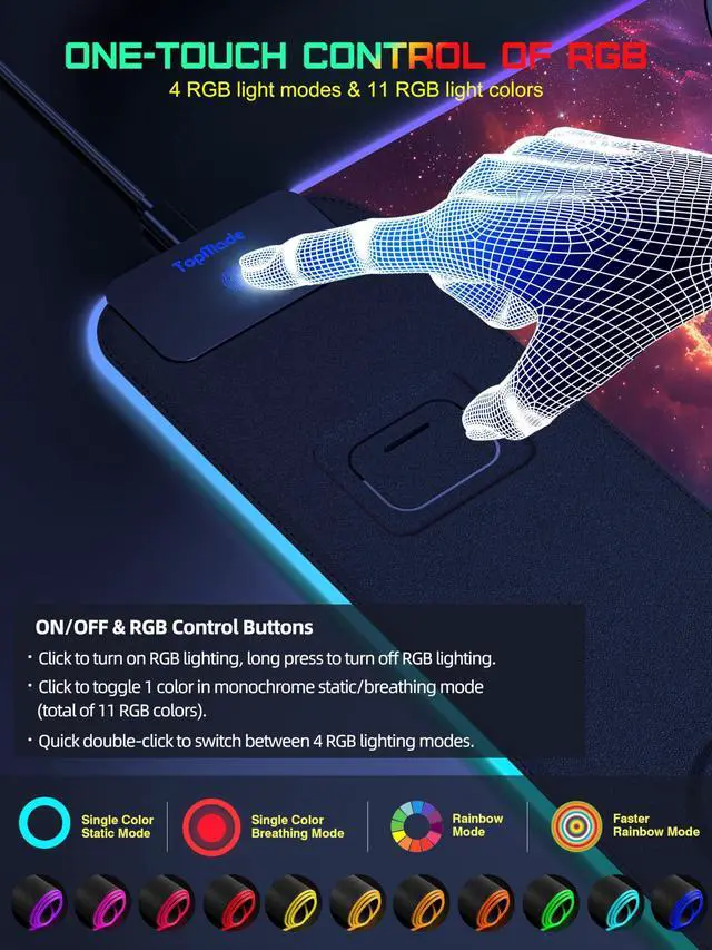 Alt view image 11 of 14 - RGB Gaming Mouse Pad with 15W Wireless Charging, 31.5 x 15.8 XXL Large Desk Mat Home Office Keyboard Pad for Desk, Waterproof Mousepad with Smooth Surface, Non-Slip Base, Galaxy Nebula