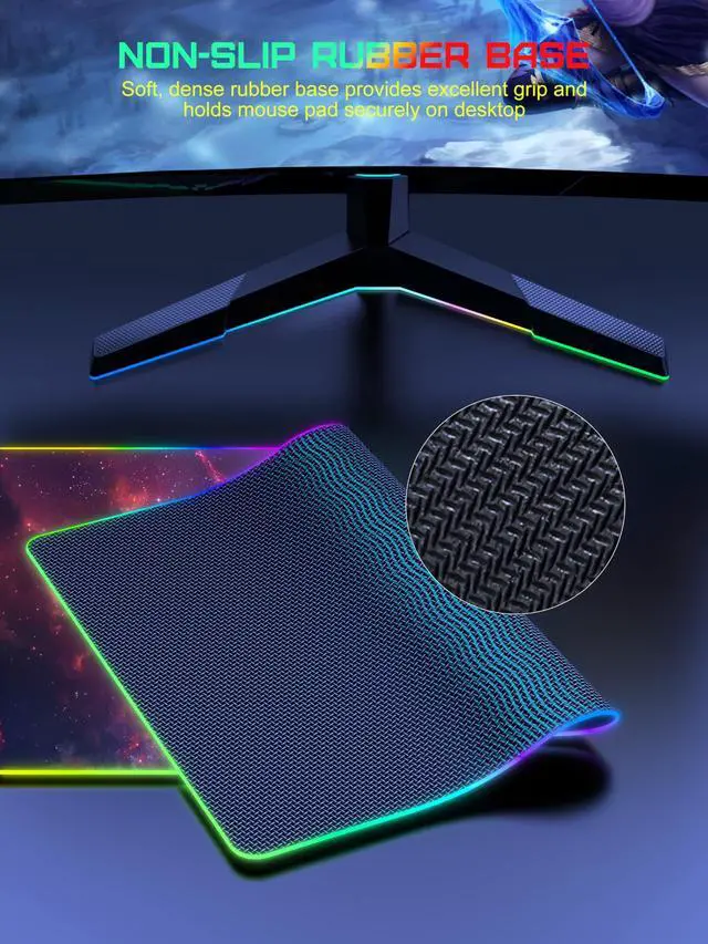 Alt view image 13 of 14 - RGB Gaming Mouse Pad with 15W Wireless Charging, 31.5 x 15.8 XXL Large Desk Mat Home Office Keyboard Pad for Desk, Waterproof Mousepad with Smooth Surface, Non-Slip Base, Galaxy Nebula
