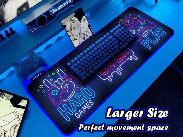 Alt view image 9 of 14 - Black Gaming Mouse Pad RGB Mousepad Non-Slip Rubber Base Extra Large Cool XL XXL Computer Desk Pad Gaming Accessories Setup LED Light Up Big Mouse Pad for Gamer Gaming Over (31.5x12In)
