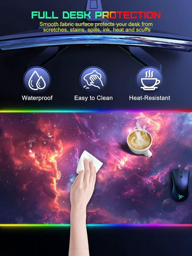 Alt view image 14 of 14 - RGB Gaming Mouse Pad with 15W Wireless Charging, 31.5 x 15.8 XXL Large Desk Mat Home Office Keyboard Pad for Desk, Waterproof Mousepad with Smooth Surface, Non-Slip Base, Galaxy Nebula