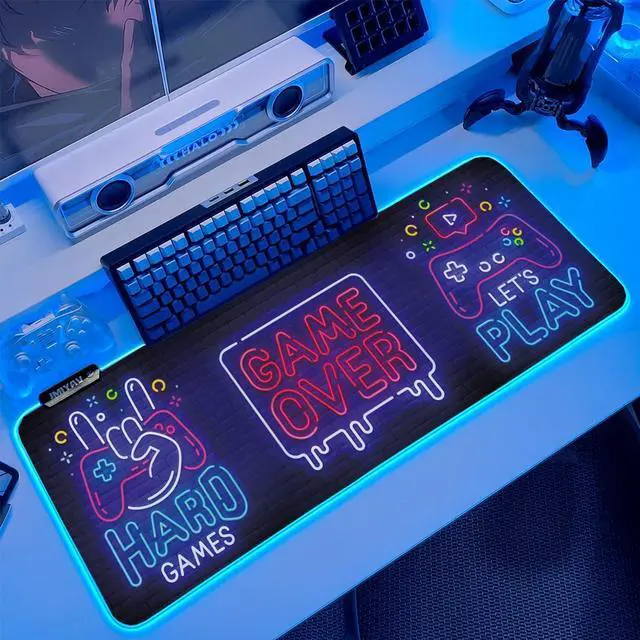 Alt view image 8 of 14 - Black Gaming Mouse Pad RGB Mousepad Non-Slip Rubber Base Extra Large Cool XL XXL Computer Desk Pad Gaming Accessories Setup LED Light Up Big Mouse Pad for Gamer Gaming Over (31.5x12In)