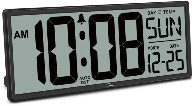 Alt view image 8 of 14 - 14.5'' Large Digital Wall Clock Battery Operated with Jumbo Numbers, Temperature and Date - Easy to Read and Set, Auto DST