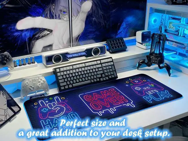Alt view image 13 of 14 - Black Gaming Mouse Pad RGB Mousepad Non-Slip Rubber Base Extra Large Cool XL XXL Computer Desk Pad Gaming Accessories Setup LED Light Up Big Mouse Pad for Gamer Gaming Over (31.5x12In)