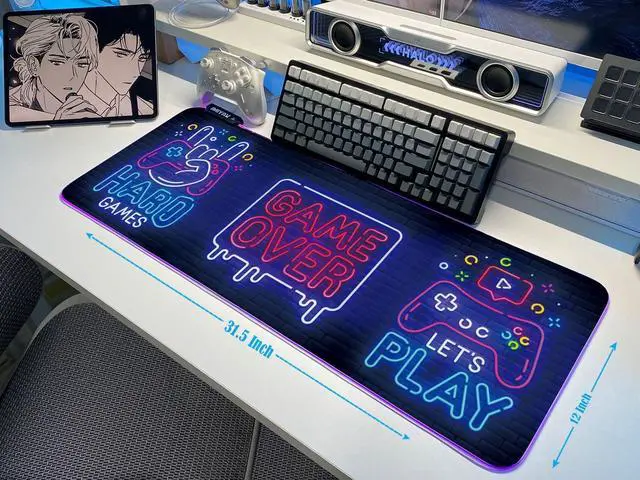Alt view image 12 of 14 - Black Gaming Mouse Pad RGB Mousepad Non-Slip Rubber Base Extra Large Cool XL XXL Computer Desk Pad Gaming Accessories Setup LED Light Up Big Mouse Pad for Gamer Gaming Over (31.5x12In)