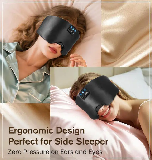 Alt view image 11 of 14 - Luxurious Silk Soft Sleep Mask, Sleep Headphones with Bluetooth 5.4 for Side Sleeper, Total Blackout Eye Sleeping Mask for Women and Men, Ideal Gift for Restful Sleep, Travel(Black)