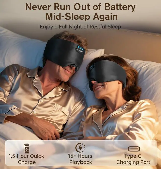 Alt view image 12 of 14 - Luxurious Silk Soft Sleep Mask, Sleep Headphones with Bluetooth 5.4 for Side Sleeper, Total Blackout Eye Sleeping Mask for Women and Men, Ideal Gift for Restful Sleep, Travel(Black)