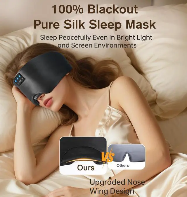 Alt view image 14 of 14 - Luxurious Silk Soft Sleep Mask, Sleep Headphones with Bluetooth 5.4 for Side Sleeper, Total Blackout Eye Sleeping Mask for Women and Men, Ideal Gift for Restful Sleep, Travel(Black)