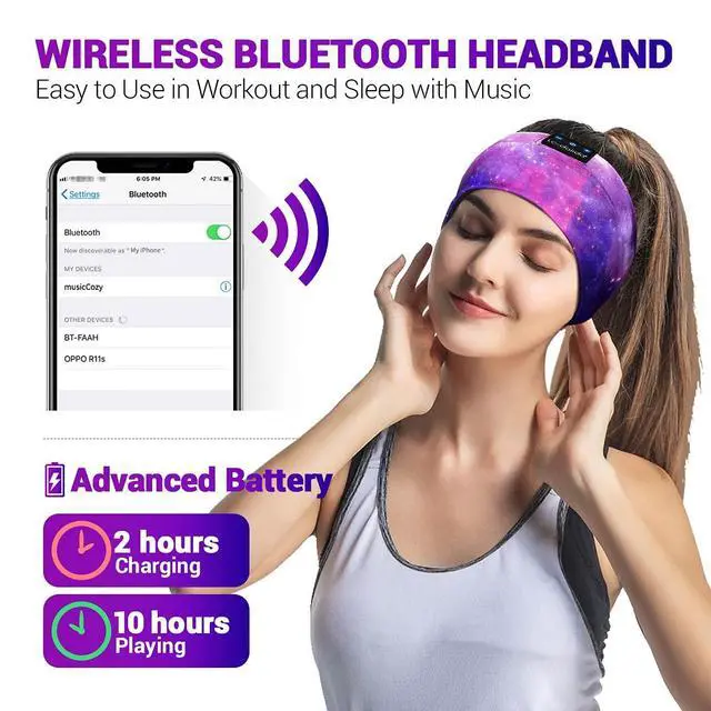 Alt view image 10 of 14 - Sleep Headphones Bluetooth Headband Sleeping Wireless Headband Headphones with Thin HD Stereo Speakers Perfect for Side Sleepers, Sport, Yoga, Travel