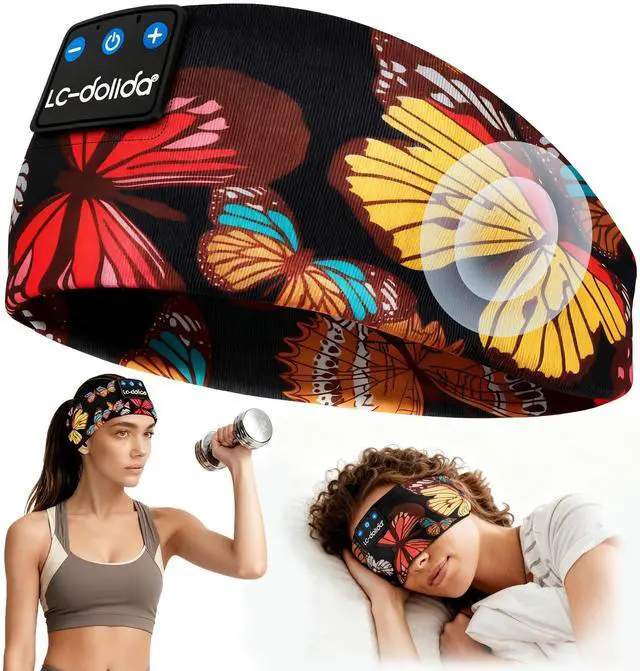 Alt view image 8 of 14 - Sleep Headphones Headband Bluetooth 5.4, Sports Headband Earphones Wireless with Speaker Microphone USB C for Women Sleeping Gift Workout Jogging Yoga Insomnia Travel Meditation, Butterfly