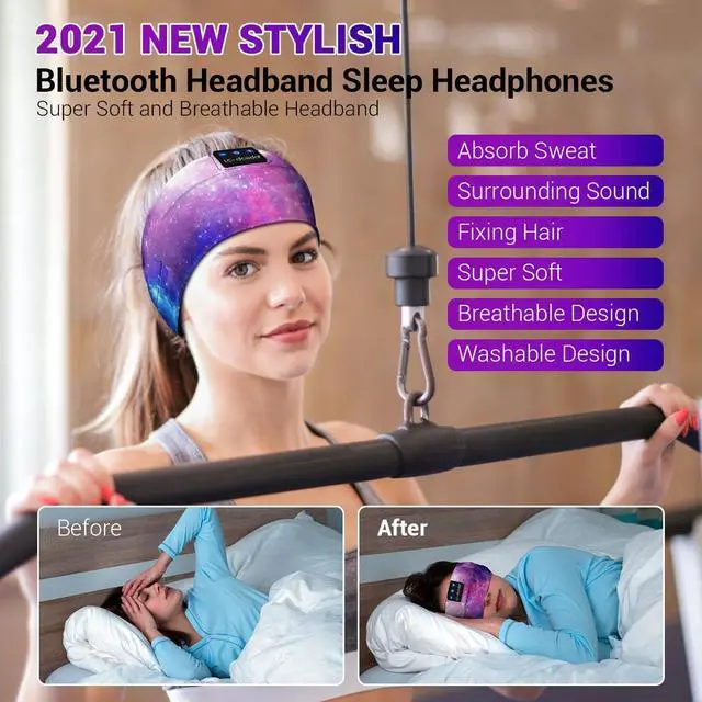 Alt view image 11 of 14 - Sleep Headphones Bluetooth Headband Sleeping Wireless Headband Headphones with Thin HD Stereo Speakers Perfect for Side Sleepers, Sport, Yoga, Travel