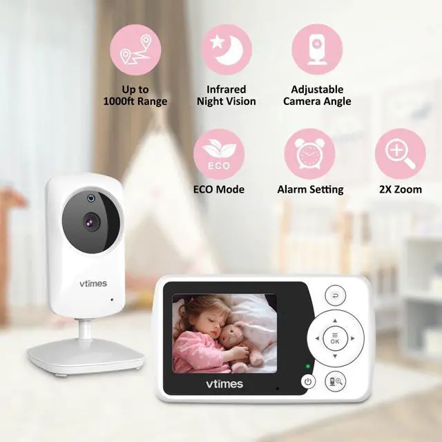 Alt view image 10 of 14 - Baby Monitor with Camera and Audio, Video Baby Monitor No WiFi Night Vision 2.4" LCD Screen Portable Baby Camera Monitor Alarm Lullaby Temperature Sensor and 1000ft, Ideal for Baby/Elderly/Pet