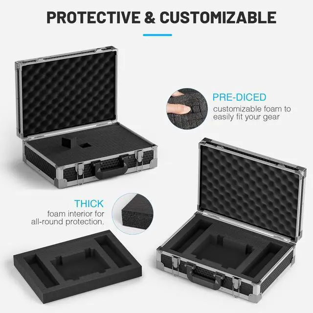 Alt view image 8 of 12 - Medium Size Carrying Case, Customizable Pre-Diced Foam, Aluminum Alloy Sturdy Build, Suitable for Wireless Mic System Storage & Camera Gear Transportation