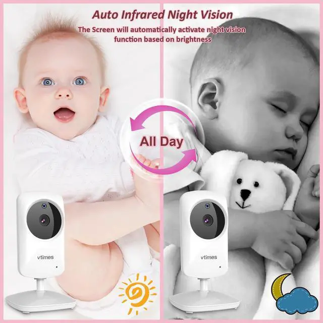 Alt view image 13 of 14 - Baby Monitor with Camera and Audio, Video Baby Monitor No WiFi Night Vision 2.4" LCD Screen Portable Baby Camera Monitor Alarm Lullaby Temperature Sensor and 1000ft, Ideal for Baby/Elderly/Pet