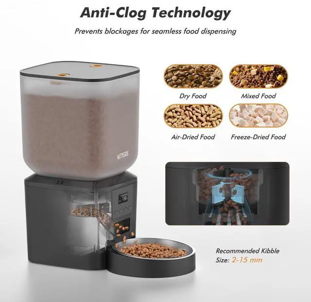 Alt view image 11 of 14 - Automatic Dog Feeder - 8L/34 Cups Large Capacity Automatic Cat Food Dispenser with LCD Screen, Large Food Tray, Battery Operated, Timed Cat Feeder, Up to 50 Portions 6 Meals Per Day, Keeps Fresh