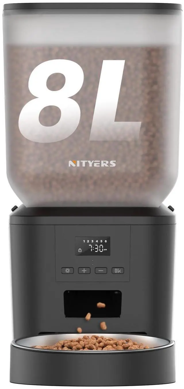 Alt view image 8 of 14 - Automatic Dog Feeder - 8L/34 Cups Large Capacity Automatic Cat Food Dispenser with LCD Screen, Large Food Tray, Battery Operated, Timed Cat Feeder, Up to 50 Portions 6 Meals Per Day, Keeps Fresh