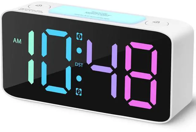 Alt view image 7 of 12 - Super Loud Alarm Clock for Heavy Sleepers Adults,Digital Clock with 7 Color NightLight,Adjustable Volume,USB Charger,Small Clocks for Bedrooms,Ok to Wake Up for Kids,Teens (White+RGB)