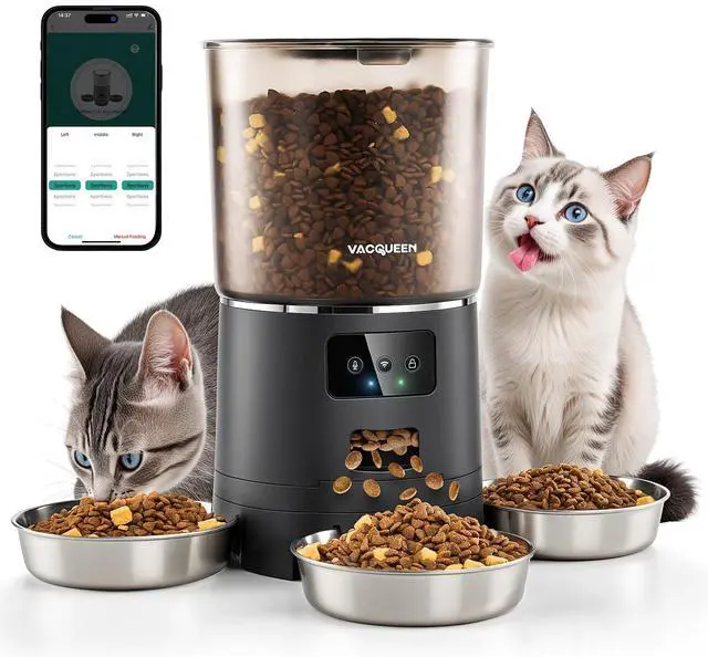 Alt view image 8 of 14 - Automatic Cat Feeder for 3 Cats, 6L/25 Cups Smart WiFi Pet Feeder, Strong Anti-Jam System, Dual-Effect Desiccant Cat Food Dispenser, with 10S Voice Recorder for Cats and Small Dog(Black)