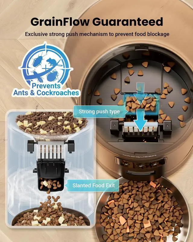 Alt view image 10 of 14 - Automatic Cat Feeder for 3 Cats, 6L/25 Cups Smart WiFi Pet Feeder, Strong Anti-Jam System, Dual-Effect Desiccant Cat Food Dispenser, with 10S Voice Recorder for Cats and Small Dog(Black)