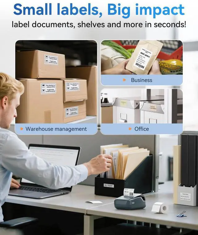Alt view image 11 of 14 - B1 Label Maker Machine, Thermal Label Printer Easy to Use for Office, Home, Business, Came with 1 Roll White Label(Blue)
