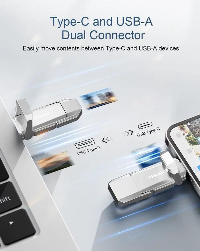 Alt view image 13 of 17 - 256GB USB C SSD Flash Drive Up to 450MB/s USB 3.2 Solid State Thumb Drive Type-A + Type-C 2-in-1 Flash Drive Memory Stick Data Storage Compatible with Smartphone Tablet Computer Game Console