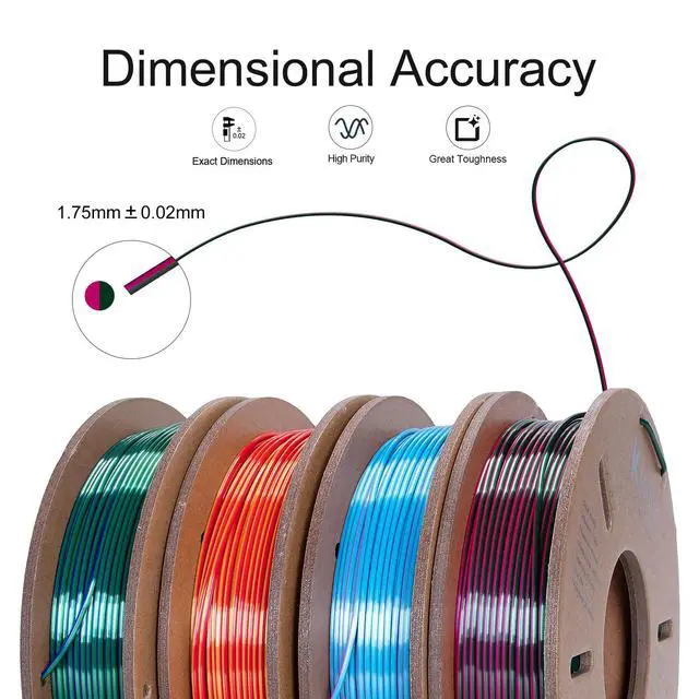 Alt view image 9 of 14 - Silk Dual Color 3D Printer Filament Bundle, 1.75 mm Color Changing PLA Bundle, 4 Spools 250g Each (Rose & Blue, Red & Gold, Violet & Green, Blue & Green)