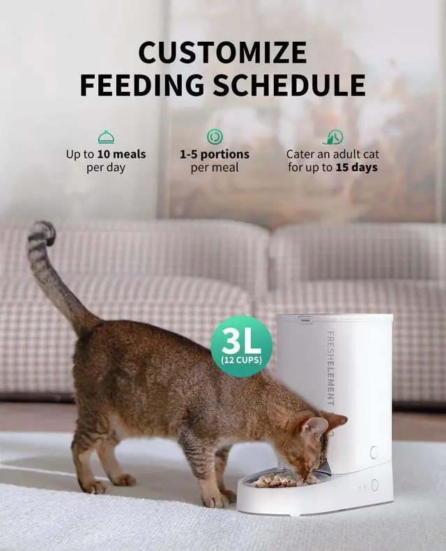 Alt view image 10 of 14 - Automatic Cat Feeder, 2.4G WiFi Automatic Dog Feeder, App Control Pet Food Dispenser with Triple Fresh-Lock System, Up to 10 Meals Per Day, Schedule Feeding, Food Shortage Alert, 3L Capacity