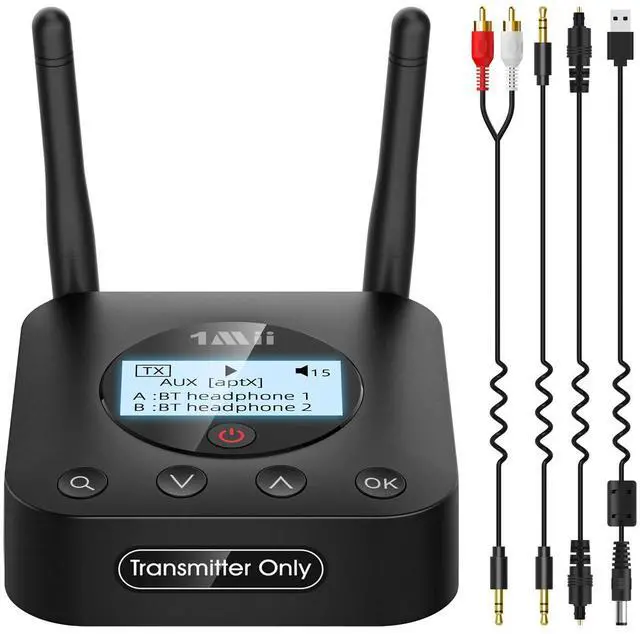 Alt view image 9 of 14 - B06TX+ Long Range Bluetooth 5.3 Transmitter for TV/PC/Projector to 2 Wireless Headphones/Speakers, Bluetooth Adapter for TV w/Screen Display, Plug n Play, aptX Low Latency & Adaptive & HD Audio