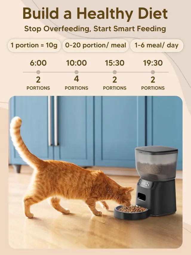 Alt view image 12 of 14 - Automatic Cat Feeder and Water Fountain, 4L/16 Cups Timed Cat Dry Food Dispenser, 10s Meal Call, 20 Portions 6 Meals Per Day, 2L Cats Fountains for Drinking with Filter, Pet Feeder for Dog Black