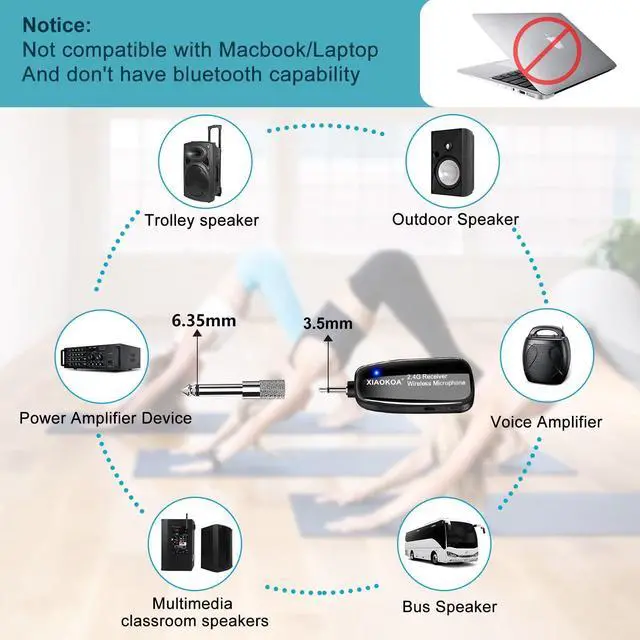 Alt view image 10 of 14 - Wireless Microphone Headset, 2.4GHz Cordless Head Mic, USB-C Charging Microphones, 165ft Range, for Voice Amplifier Speaker Pa System Teaching Tour Guides Conference Yoga Dance Fitness Instructor