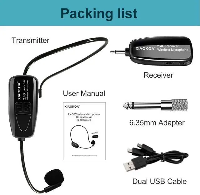 Alt view image 14 of 14 - Wireless Microphone Headset, 2.4GHz Cordless Head Mic, USB-C Charging Microphones, 165ft Range, for Voice Amplifier Speaker Pa System Teaching Tour Guides Conference Yoga Dance Fitness Instructor