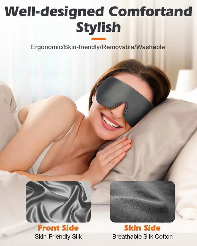 Alt view image 11 of 14 - Silk Cordless Heated Eye Mask, Washable Sleep Mask Warm Compress Mask Soft Pressure Free Shade Blindfold Electric Eye Heating Pad for Blepharitis Sinus Stye Gifts for Men Women (Grey)