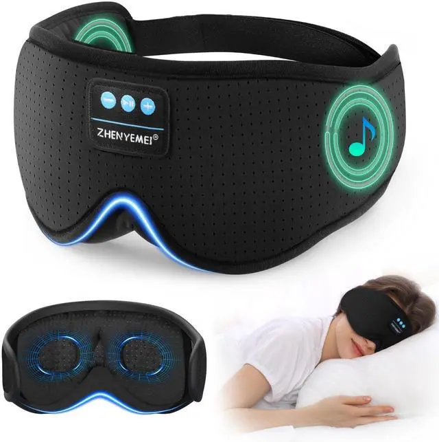 Alt view image 8 of 14 - 3D Sleep Mask with Bluetooth Headphones, Breathable Cotton Sleeping Headphones for Side Sleepers, Wireless Music Eye Mask with Timer, Gifts for Men Women, Black