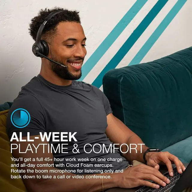 Alt view image 10 of 14 - Go Work Wireless Headsets with Microphone, 45+ Playtime PC Bluetooth Headset and Multipoint Connect to Laptop Computer and Mobile, Wired or Wireless Headphones (1 Pack)