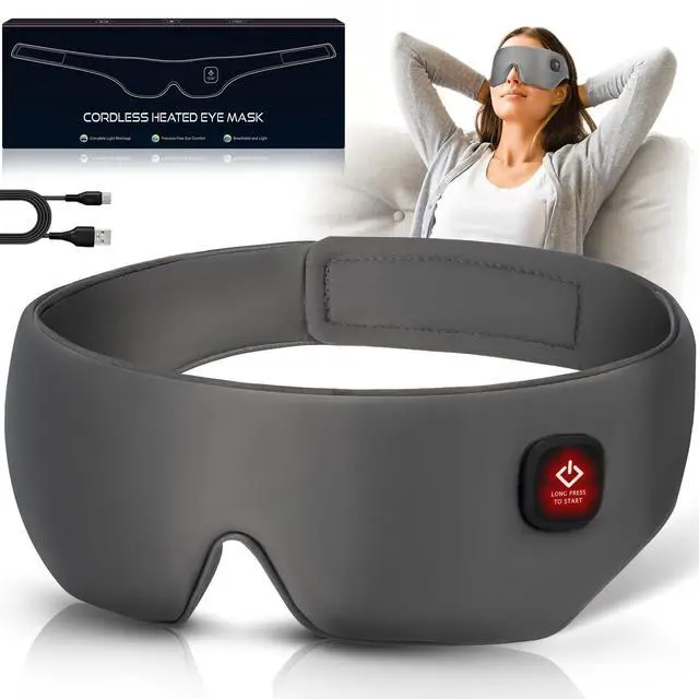 Alt view image 8 of 14 - Silk Cordless Heated Eye Mask, Washable Sleep Mask Warm Compress Mask Soft Pressure Free Shade Blindfold Electric Eye Heating Pad for Blepharitis Sinus Stye Gifts for Men Women (Grey)