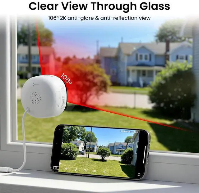 Alt view image 10 of 14 - 2K No Drill Window Camera-2 Pack 2.4Ghz & 5Ghz WiFi Dome Cameras for Home Security for Indoor & Outdoor Monitoring, Color Night Vision, Human Detection, 24/7 Recording, Ideal for Apartment, K1