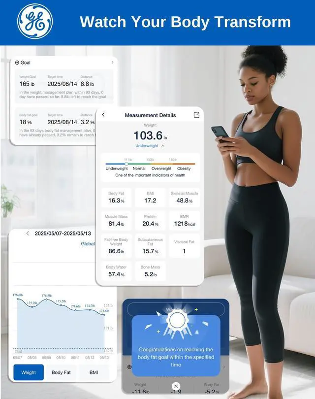 Alt view image 12 of 14 - Smart Scale for Body Weight: BMI Body Fat Digital Bathroom Scales, 13 Body Composition Monitor Health Analyzer for Home Gym, Bluetooth App Sync, Accurate 400lb Weighing, Black 11inch