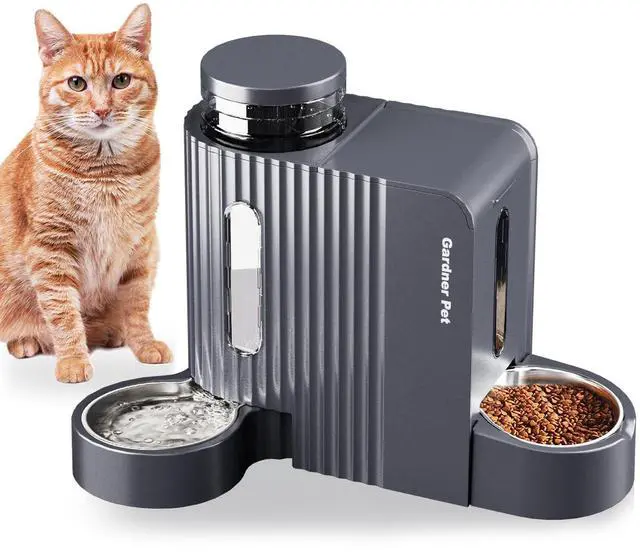 Alt view image 8 of 14 - Gravity Cat Food Feeder and Water Dispenser Stainless Steel Bowls Two-in-One Set Large Capacity Automatic Feeder for Pets Dogs, Puppies, Kittens-(0.8 Gallons x 2)