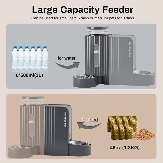 Alt view image 10 of 14 - Gravity Cat Food Feeder and Water Dispenser Stainless Steel Bowls Two-in-One Set Large Capacity Automatic Feeder for Pets Dogs, Puppies, Kittens-(0.8 Gallons x 2)
