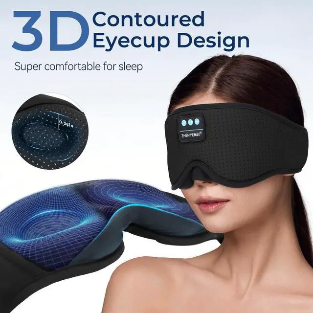 Alt view image 9 of 14 - 3D Sleep Mask with Bluetooth Headphones, Breathable Cotton Sleeping Headphones for Side Sleepers, Wireless Music Eye Mask with Timer, Gifts for Men Women, Black