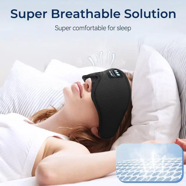 Alt view image 14 of 14 - 3D Sleep Mask with Bluetooth Headphones, Breathable Cotton Sleeping Headphones for Side Sleepers, Wireless Music Eye Mask with Timer, Gifts for Men Women, Black